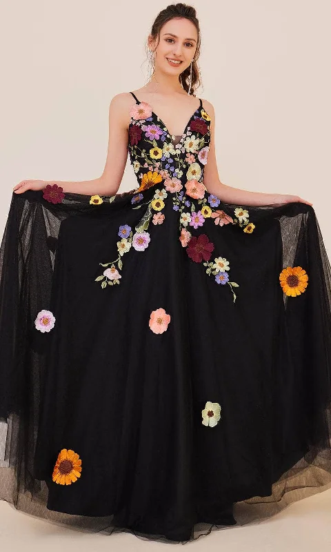 thigh-high slit prom dressesJ'Adore Dresses J21016 - Floral Appliqued Bodice Prom Gown