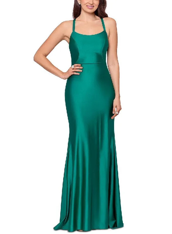 Formal Dress for Art Galleries2 - xscape green lace up satin mermaid gown