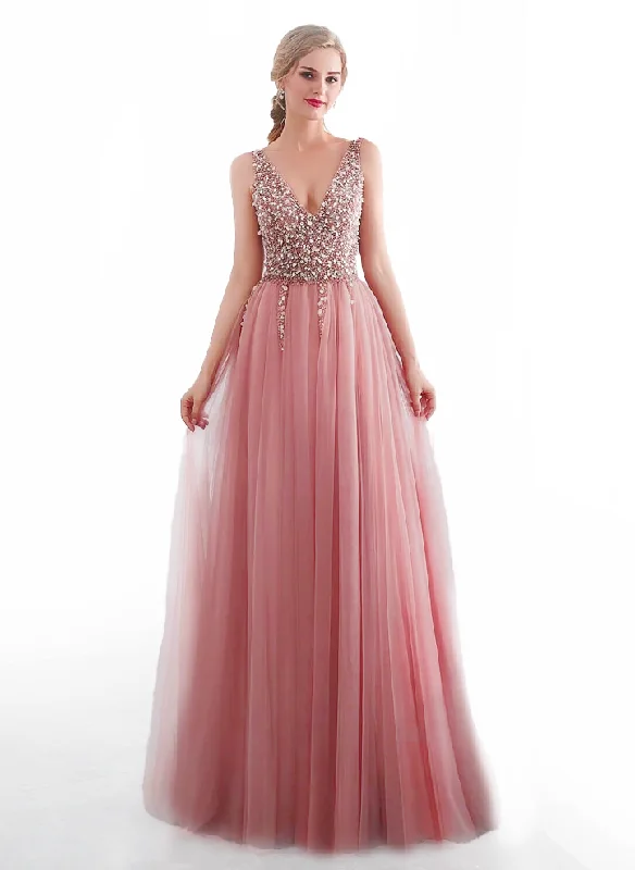 Formal Dress for Sports AwardsM - ssb rose pink beaded bodice tulle gown