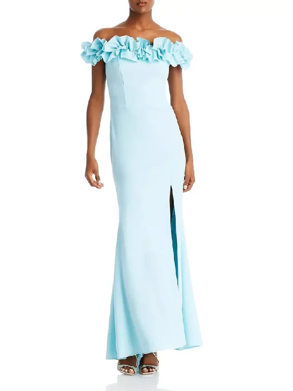 Formal Dress for Sailing Regattas4 - aqua blue off the shoulder ruffle gown