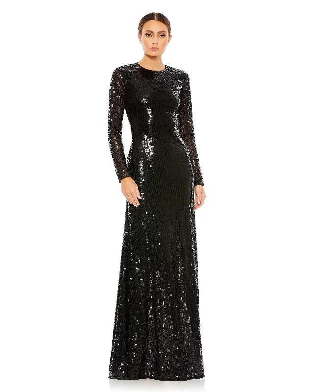 Formal Dress for Tennis TournamentsSequined Long Sleeve High Neck Open Back Gown