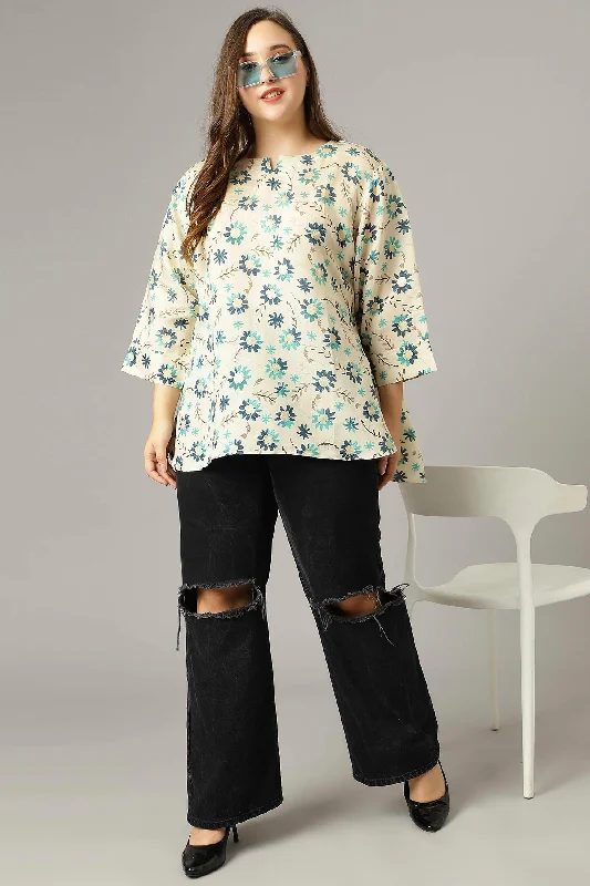 women's tops made from cottonCurvy Lane Women Plus Size Foil Printed Off White Short Top