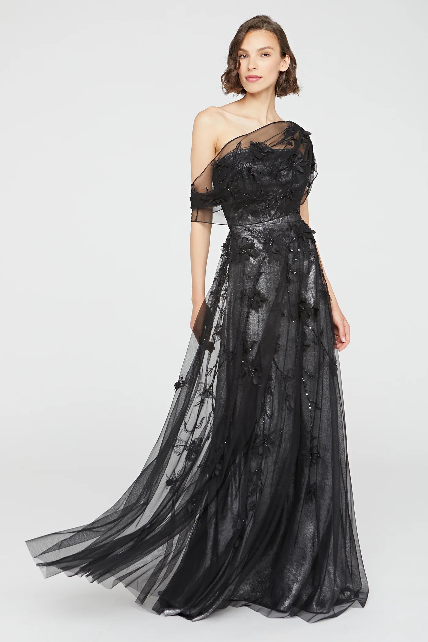 Formal Dress for Garden Party ThemesLenora Embroidered Gown - Petal Black Gunmetal