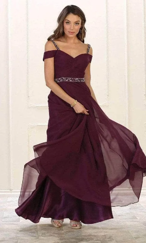 animal print prom dressesMay Queen - Ruched Off Shoulder Prom Gown MQ1515 - 1 pc Eggplant In Size 16 Available