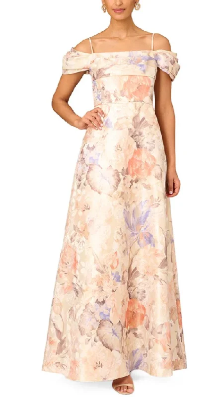 Formal Dress Rental Services2 - aidan mattox champagne off the shoulder metallic floral gown