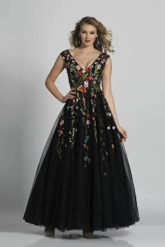 dark prom dressesDave & Johnny A5703 - Floral Embroidered A-Line Prom Dress