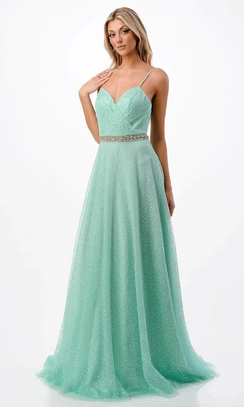 mid-length prom dressesTrevi Collection P2105 - Spaghetti Straps Beaded Prom Gown