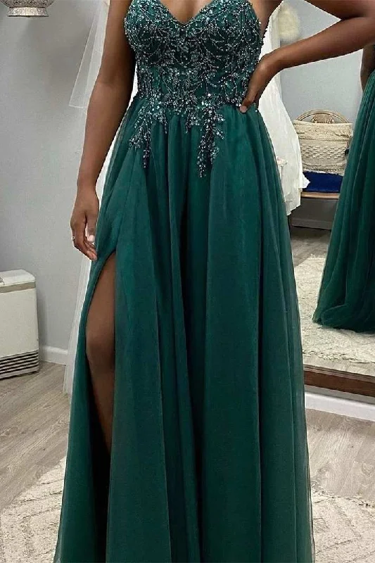 Formal Dress for Humanitarian AwardsGorgeous Emerald Green Beaded Long Formal Dress