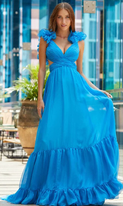 mermaid prom dressesAmarra 88608 - Ruffled Shoulder V-Neck Prom Gown