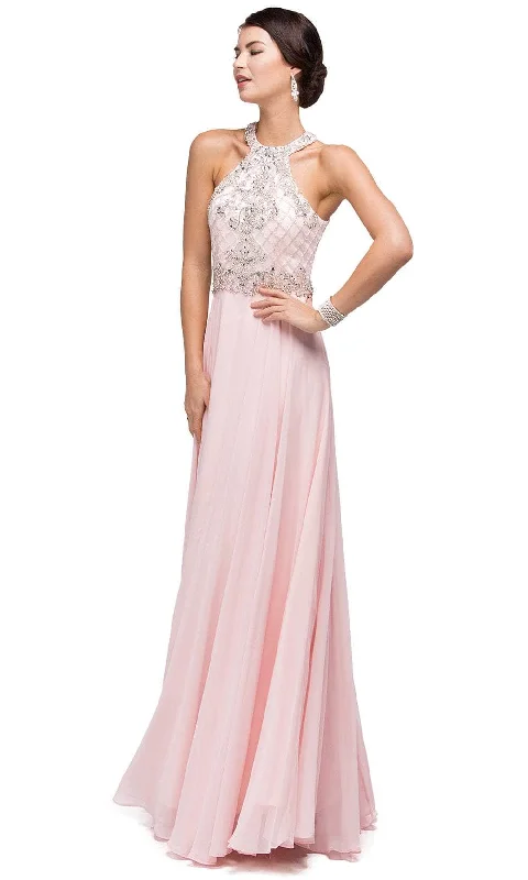 ready-to-wear prom dressesDancing Queen 9591 - Beaded High Halter Prom Gown