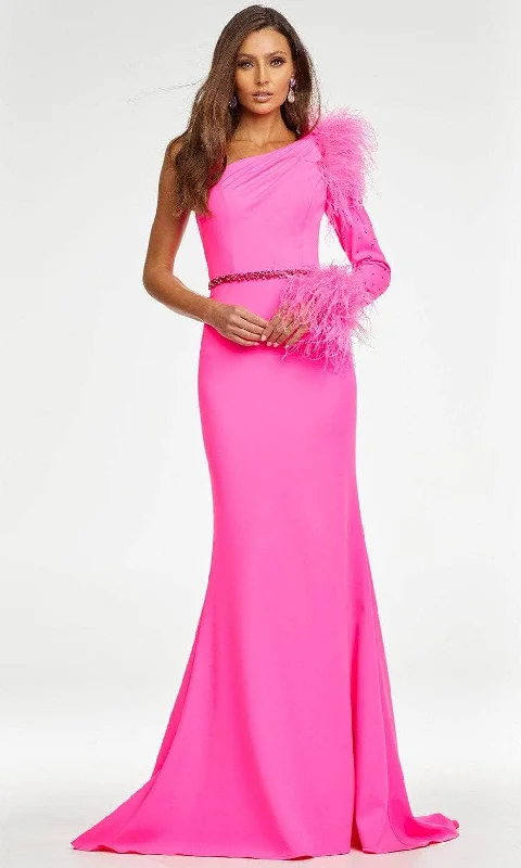 prom dress try-on ideasAshley Lauren - Asymmetrical Neck Sheath Prom Gown 11131 - 1 pc Hot Pink In Size 4 Available