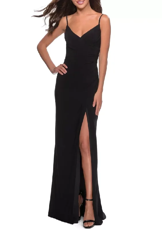 Formal Dress for Small Weddings8 - la femme black ruched gown with back cutout