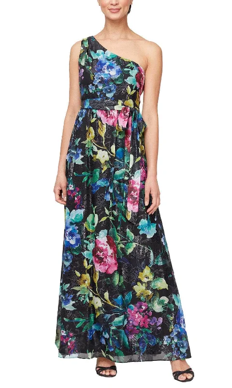 prom dress fitting adviceSLNY 9171928 - Floral Printed One Shoulder Prom Dress