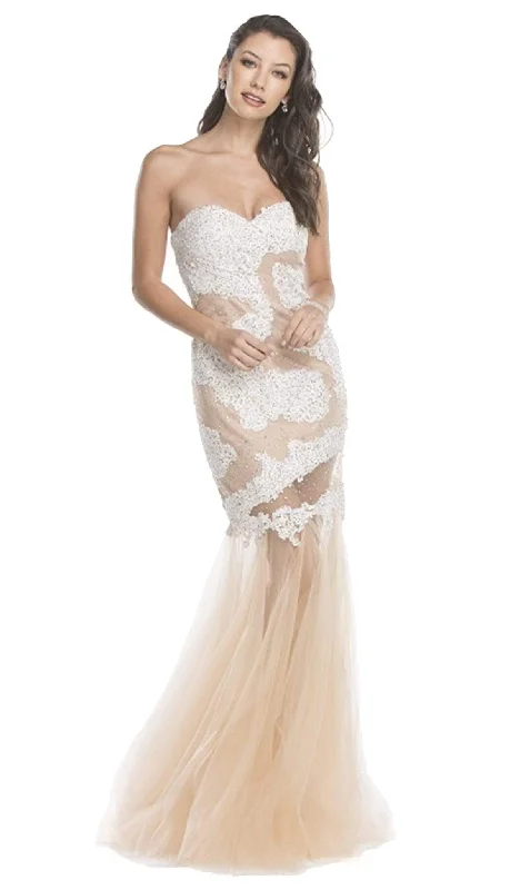 prom dresses with detachable sleevesTrevi Collection - Strapless Embellished Fitted Prom Dress