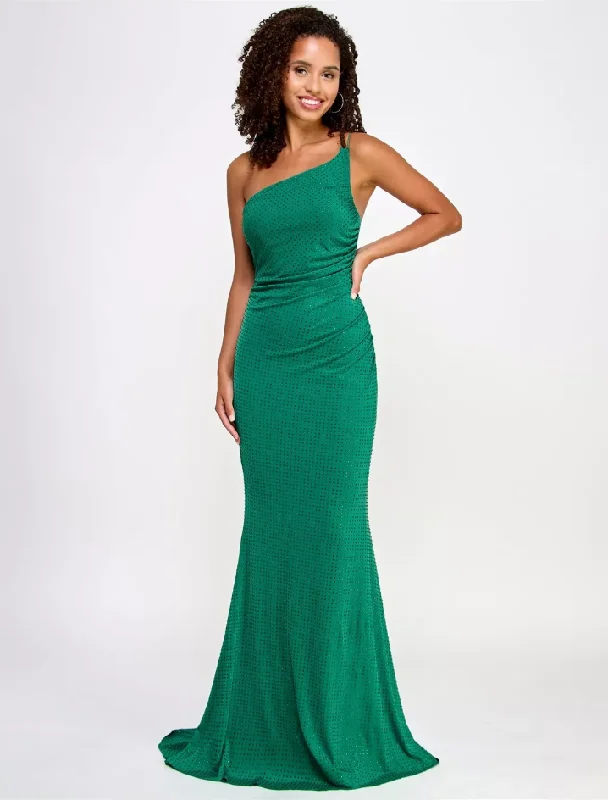 Formal Dress for Winter Formal Events1 - crystal doll green one shoulder studded gown