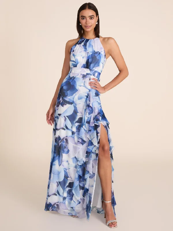 Formal Dress for GalasHalter Neck Floral Gown