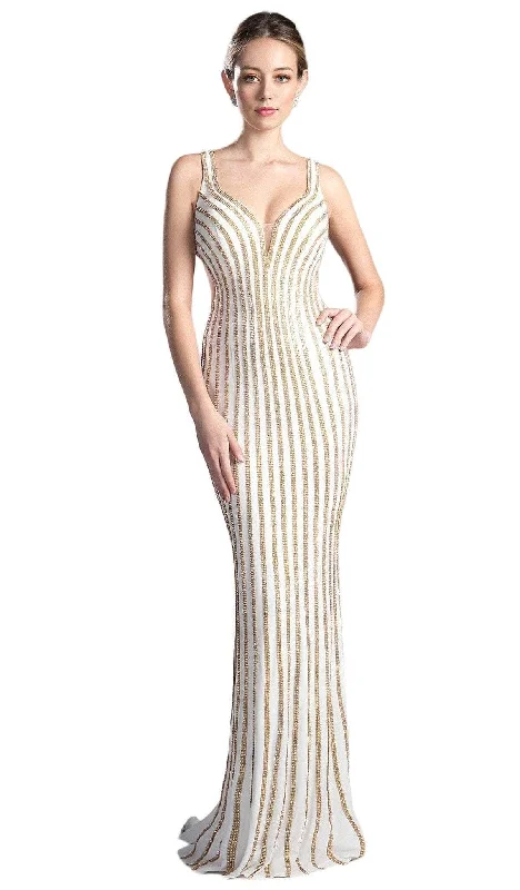 spaghetti strap prom dressesLadivine KC19017 - Gold V-Neck with Beaded Embellishments Prom Dress