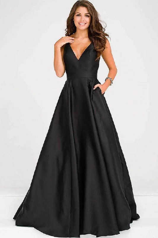 illusion sleeve prom dressesJVN by Jovani - Plunging V-Neck Prom Ballgown JVN48791SC - 1 pc Black in Size 20 Available