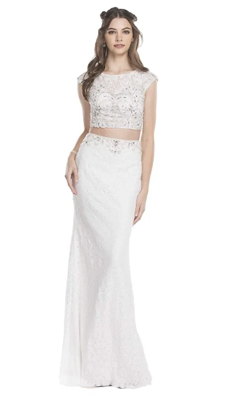 prom dresses with sequin detailingTrevi Collection - Two Piece Lace Applique Fitted Prom Dress