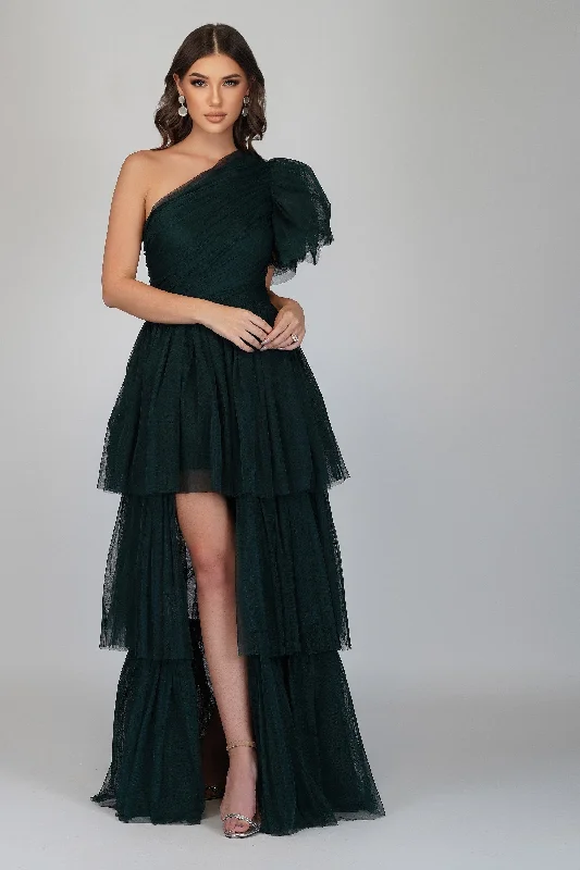 Formal Dress for Runway ShowsRowena Emerald Green One Shoulder Tulle Gown