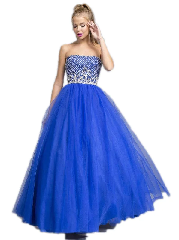 prom dresses with detachable sleevesTrevi Collection - Embellished Straight Neck Prom Ballgown