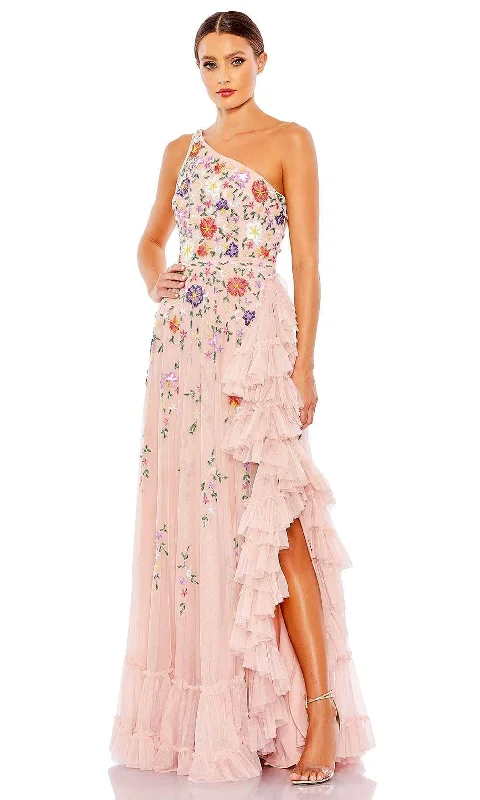 halter prom dressesMac Duggal 9164 - Floral Asymmetrical Prom Gown