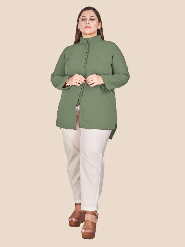 women's tops that offer a perfect blend of style, comfort, and affordabilityGreen Mandarin Collar Shirt Style Top