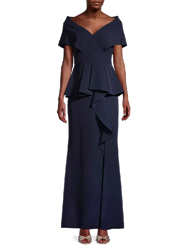 Formal Dress for Bar Mitzvahs0 - aidan mattox navy off the shoulder ruffled gown