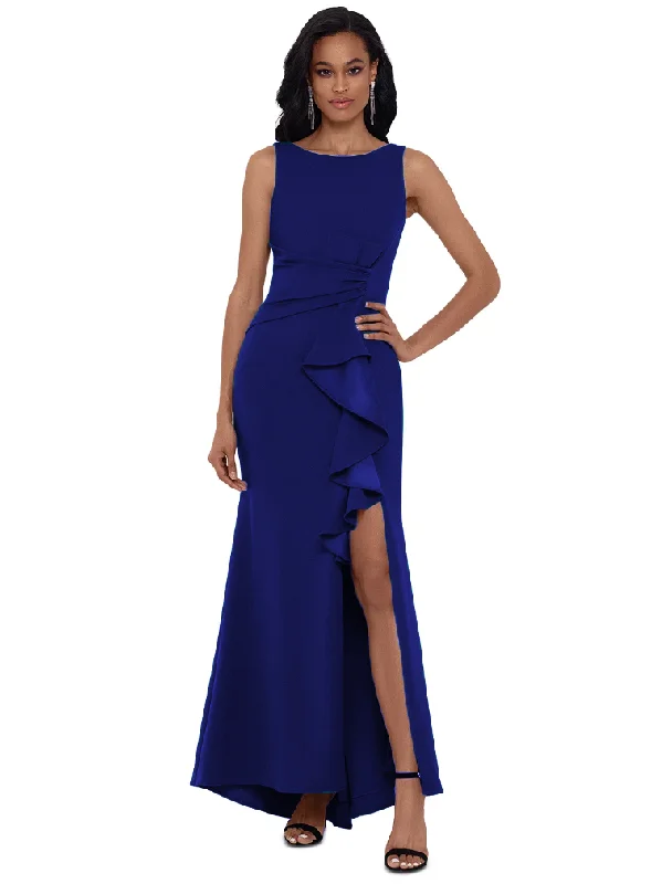 Formal Dress for Sports Awards2 - carmen marc valvo blue boat neck ruffle gown