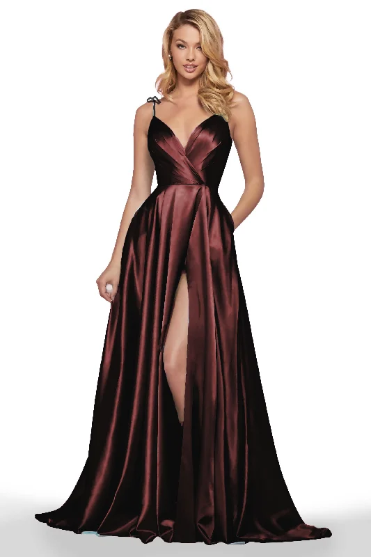 Formal Dress for Holiday Parties12 - ssb burgundy satin shoulder tie gown