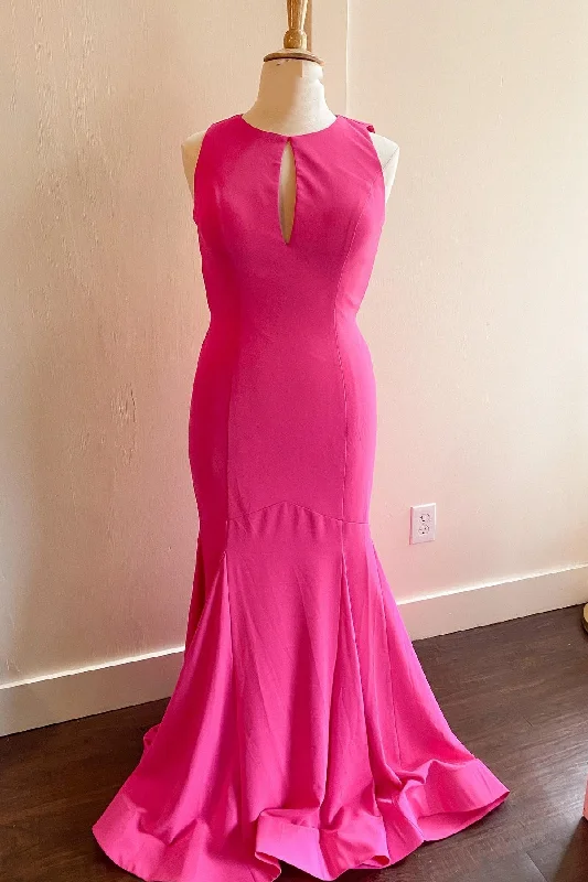 Formal Dress for Charity BallsHot Pink Mermaid Long Formal Dress with Open Back