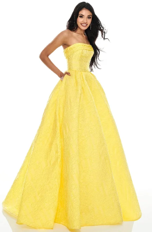 high-low prom dressesRachel Allan - Straight-Across Jacquard Prom Ballgown 7013 - 1 pc Yellow In Size 8 Available