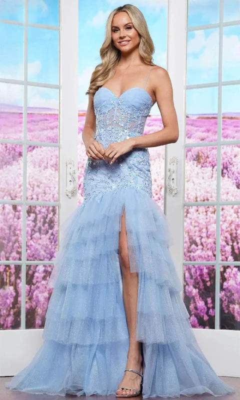 prom dresses for pear shapesColors Dress 3471 - Mesh Ruffle Prom Dress