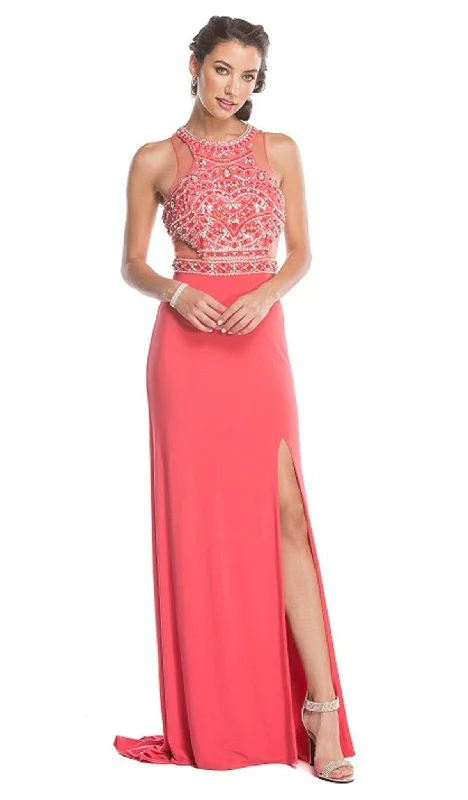 off-the-shoulder prom dressesTrevi Collection - Embellished Halter-Prom Dress