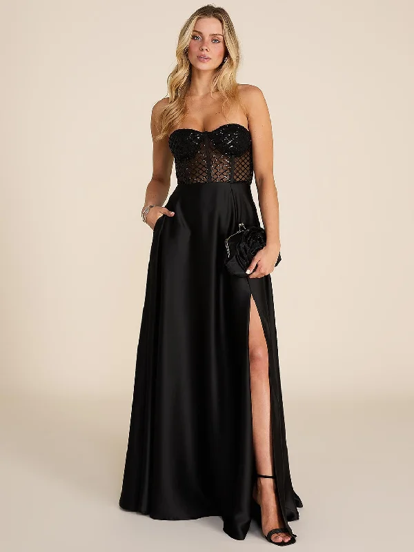 Formal Dress for Talent ShowsSleeveless Sequin Bustier & Satin Gown