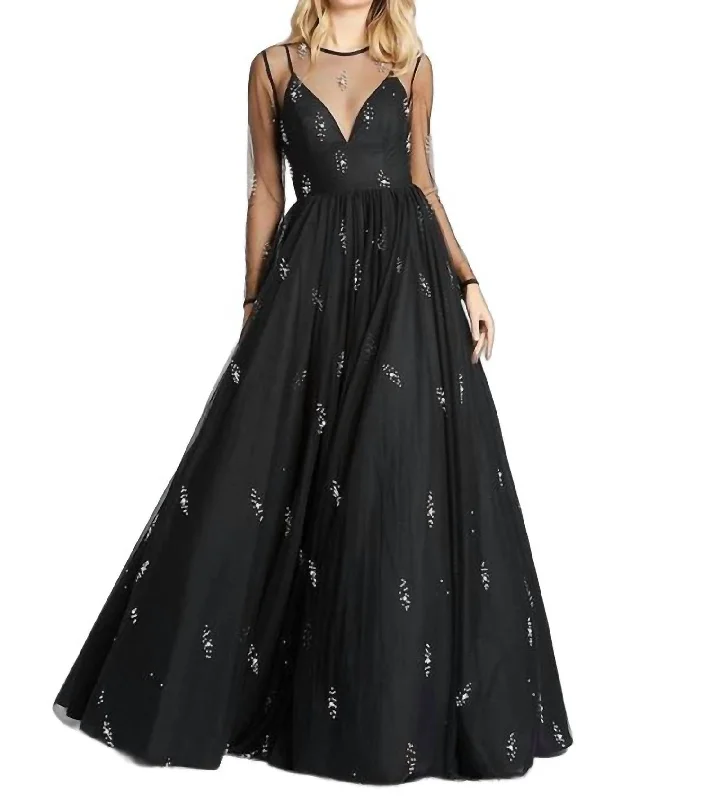 Formal Dress for Charity BallsSheer Sleeve Ball Gown In Black