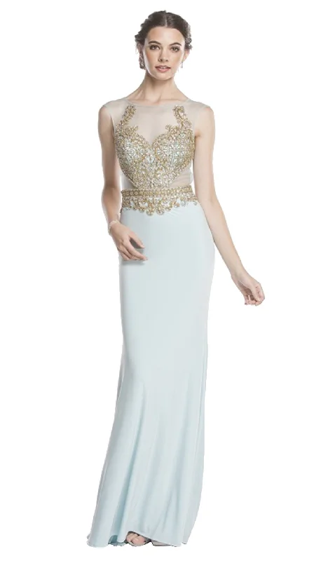 prom dresses for tall girlsTrevi Collection - Gilded Illusion Bateau Sheath Prom Dress