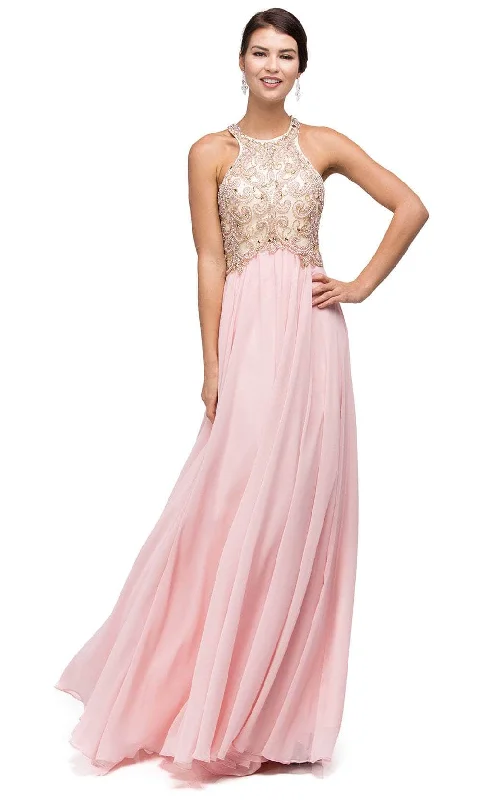 sleeveless prom dressesDancing Queen 9776 - Illusion Racer Back A-Line Prom Gown