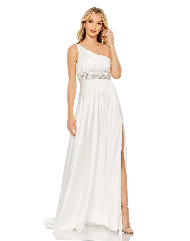 ELEGANT Formal Dress DesignsPleated One Shoulder Beaded Waist Gown