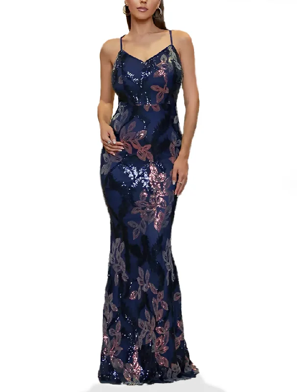 Formal Dress for Bohemian ThemesM - ssb blue & pink floral sequined gown