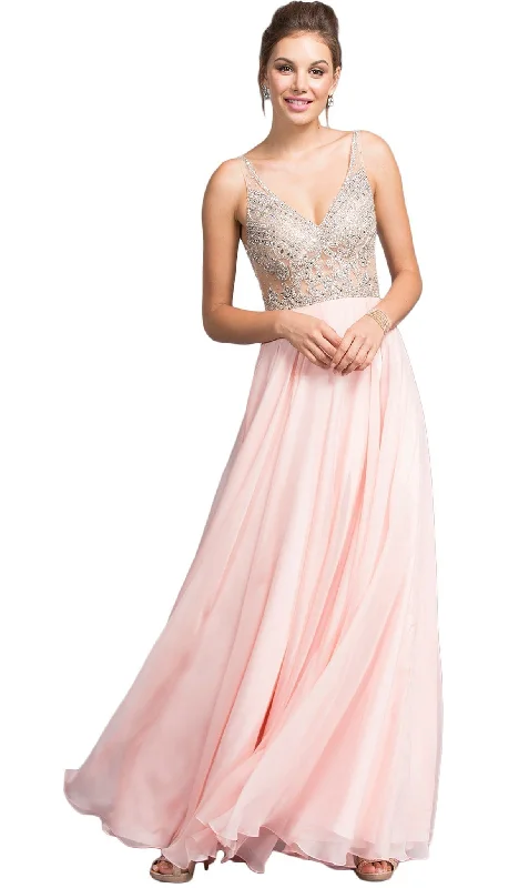 off-shoulder prom dressesTrevi Collection - Embellished Plunging V-neck A-line Prom Dress