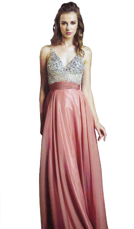 classic prom dressesTrevi Collection - Bedazzled Sleeveless Deep V Neckline Prom Dress