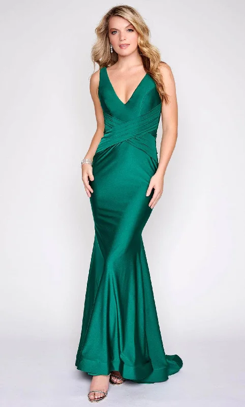 thigh-high slit prom dressesNina Canacci 7503 - Sleeveless Plunging V-Neck Prom Gown