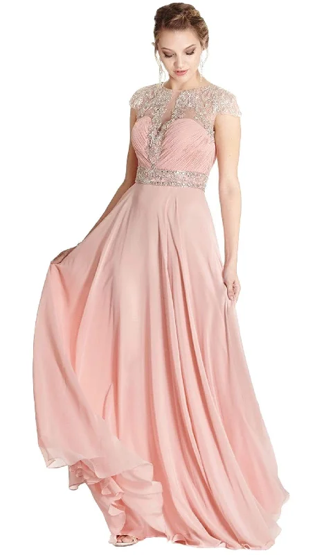 prom dresses for springTrevi Collection - Embellished Ruched Illusion Jewel Prom Dress