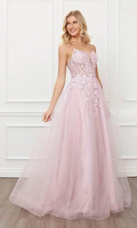 lace prom dressesNox Anabel T449 - Embroidered Illusion Scoop Prom Dress