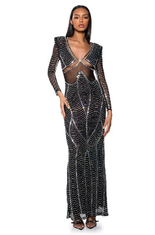 Formal Dress for PromsSTUNNER RHINESTONE DETAIL MESH GOWN