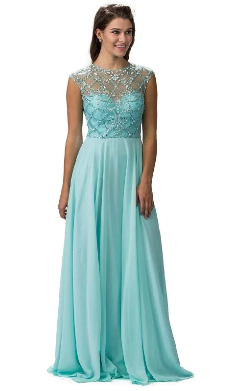 satin prom dressesDancing Queen 9279 - Beaded Illusion Jewel Neck Prom Gown