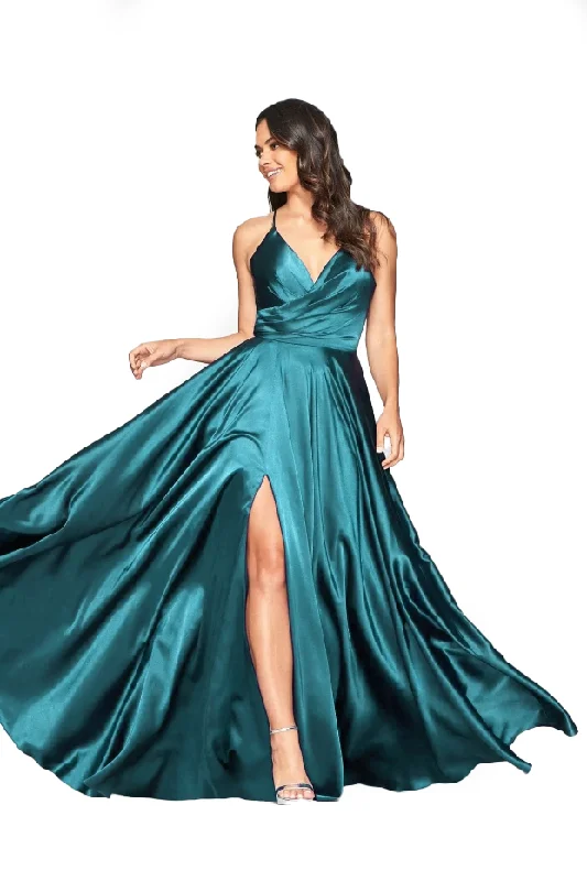 Formal Dress for Polo Matches10 - ssb turquoise faux wrap satin gown