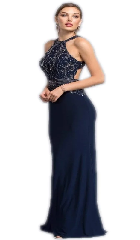 floral prom dressesTrevi Collection - Dazzling Halter Neck Sheath Prom Dress