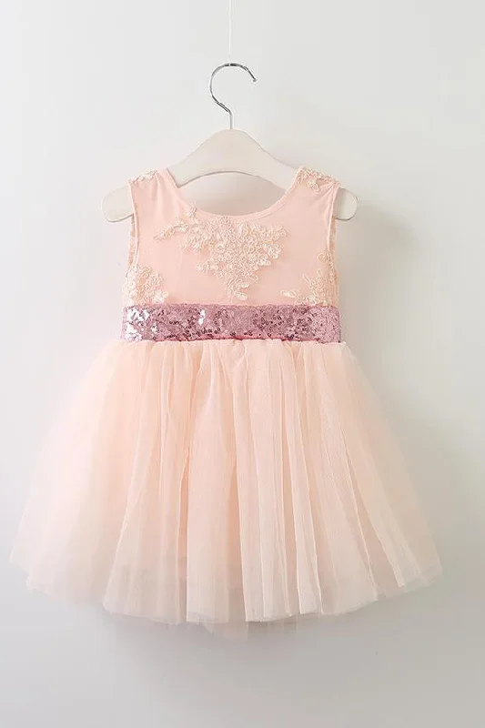 Formal Dress for Ballet PerformancesCute Ball Gown Pink Flower Girl Dress with Sequins